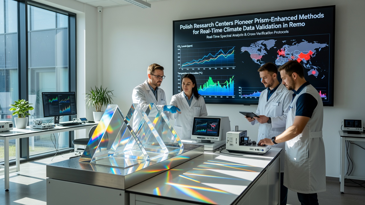Remote sensing station equipped with prism modules in a mountainous Polish landscape